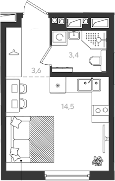 Студия, 21.5 м², 18/18 этаж, ЖК «Самолет»