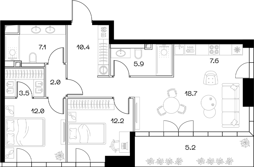 3-комн., 79.4 м², 11/18 этаж, ЖК «SHIFT»