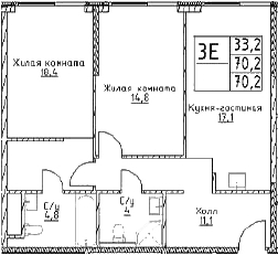3-комн., 70.2 м², 23/29 этаж, ЖК «Наметкин Тауэр»