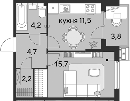 1-комн. квартира, 38.3 м² в ЖК Парк Победы — фото 2