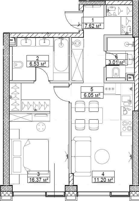 2-комн., 50.78 м², 2/10 этаж, ЖК «Сити Бэй»