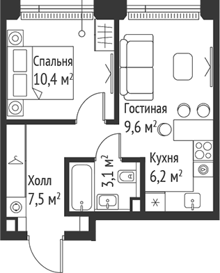 2-комн., 36.7 м², 33/59 этаж, ЖК «СЕТ»