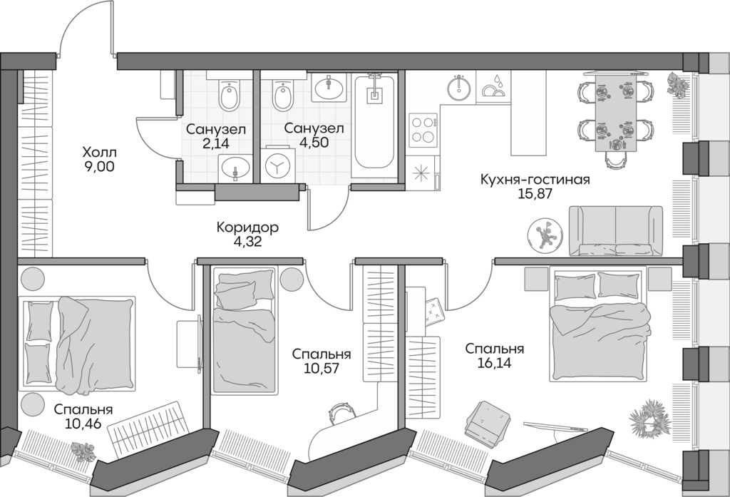 4+ комнаты, 69.7 м², 15/16 этаж, ЖК «Инсайдер»