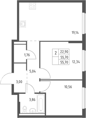 3-комн., 55.7 м², 9/9 этаж, ЖК «Большое Юрлово»
