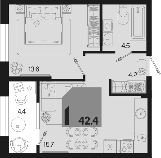 2-комн. квартира, 38 м² в ЖК Первое место — фото 2