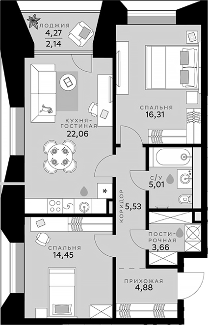 3-комн., 71.9 м², 2/10 этаж, ЖК «СберСити»