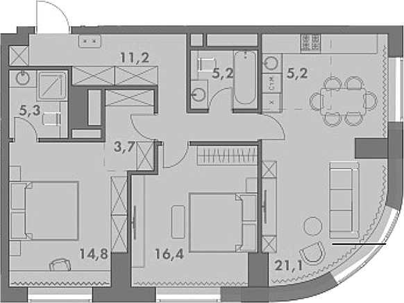 3-комн., 82.9 м², 4/35 этаж, ЖК «Родина Парк»