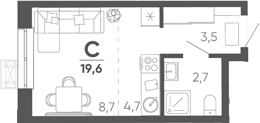 Студия квартира, 19.6 м² в ЖК Барса — фото 2