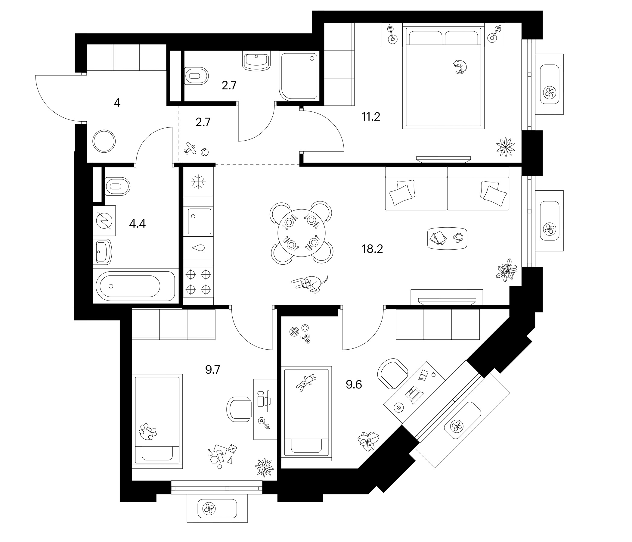 3-комн., 62.4 м², 14/25 этаж, ЖК «Белая Дача парк»