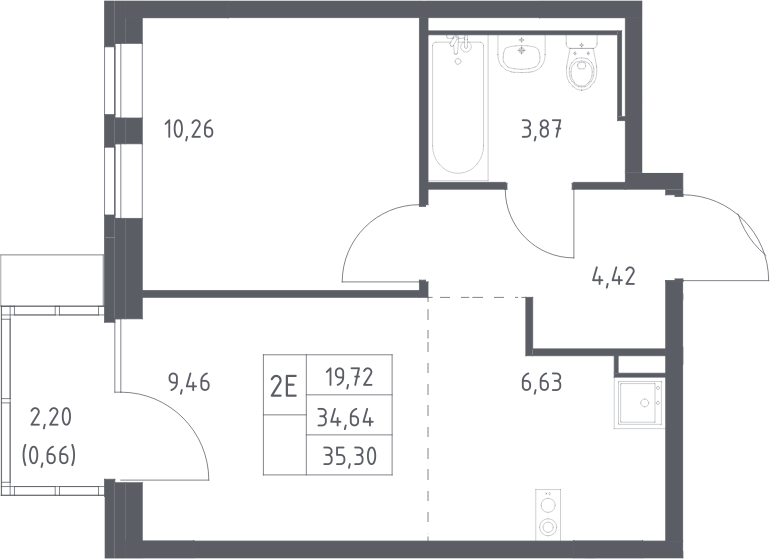 2-комн., 34.64 м², 3/7 этаж, ЖК «Молжаниново»