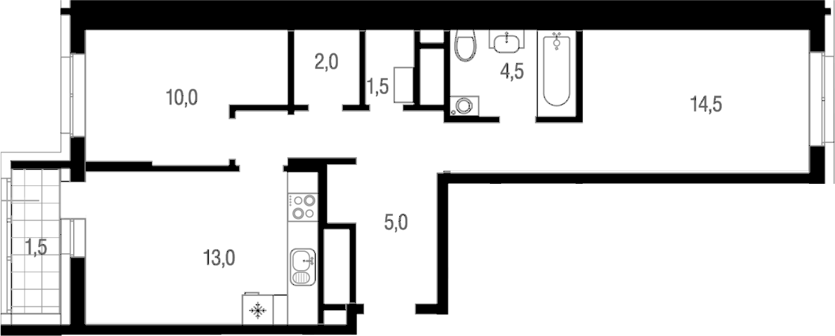2-комн., 50.5 м², 23/25 этаж, ЖК «Котельники парк»
