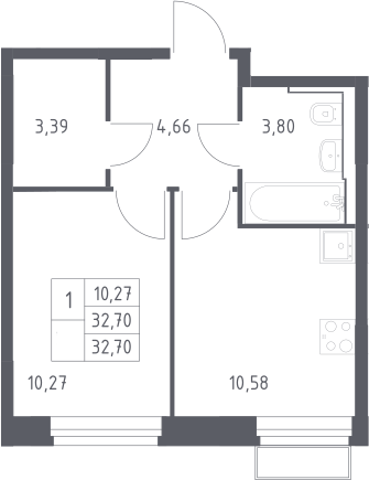 1-комн., 32.7 м², 23/24 этаж, ЖК «Квартал Строгино»