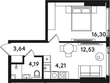 2-комн., 40.87 м², 25/41 этаж, ЖК «СОЛОС»