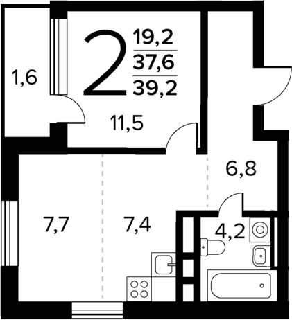 2-комн., 37.6 м², 11/11 этаж, ЖК «Новые Ватутинки Квартал у реки»