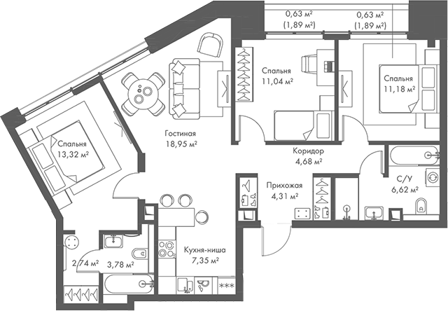 4+ комнаты, 83.97 м², 19/22 этаж, ЖК «МИРА»