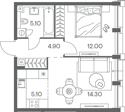 2-комн., 41.4 м², 7/8 этаж, ЖК «Инджой»