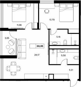 2-комн. квартира, 65 м² в ЖК Гостиничный комплекс Белые ночи — фото 2