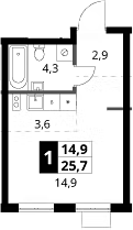 Студия, 25.7 м², 12/16 этаж, ЖК «1-й Ясеневский»
