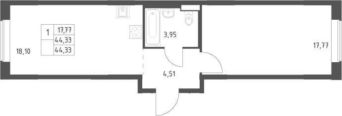 2-комн., 44.33 м², 2/12 этаж, ЖК «Большое Юрлово»