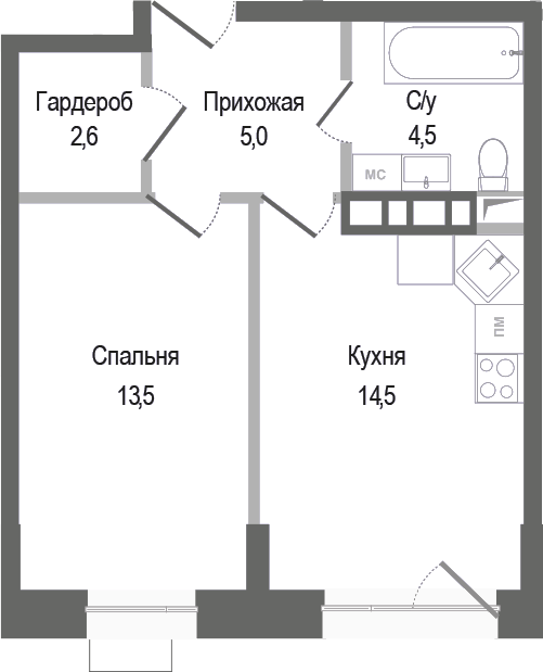 1-комн., 40.1 м², 2/8 этаж, ЖК «Киноквартал»