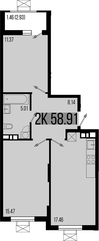3-комн. квартира, 57.45 м² в ЖК Цветной бульвар — фото 2