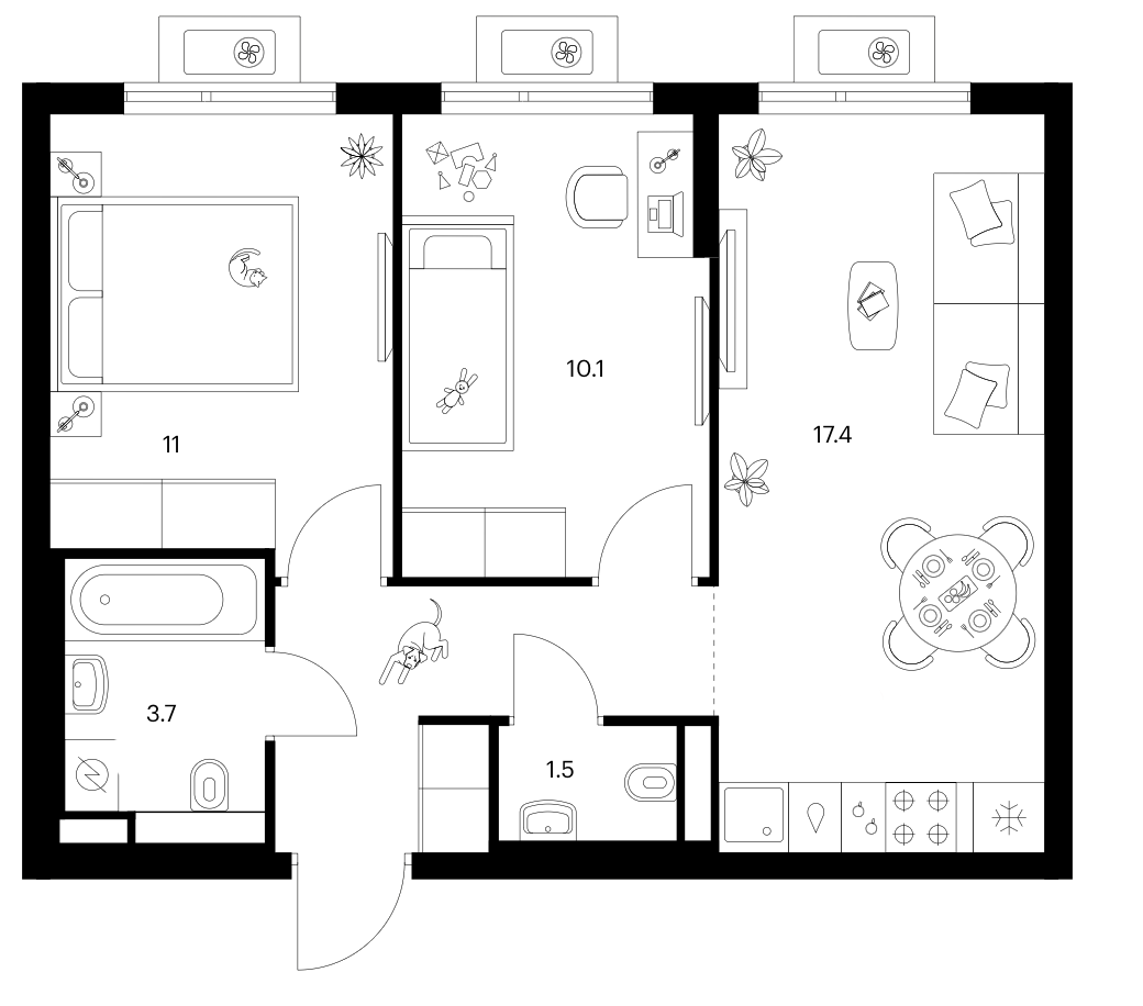 2-комн., 49.9 м², 15/17 этаж, ЖК «Белая Дача парк»