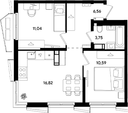 3-комн., 48.76 м², 2/18 этаж, ЖК «Парк Победы 3»