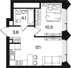 2-комн., 35.5 м², 37/44 этаж, ЖК «РАКУРС»