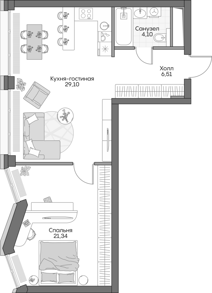 2-комн., 58.8 м², 11/16 этаж, ЖК «Инсайдер»