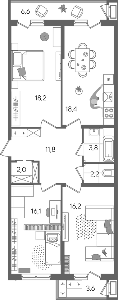 4-комн. квартира, 88.7 м² в ЖК Рекорд — фото 2