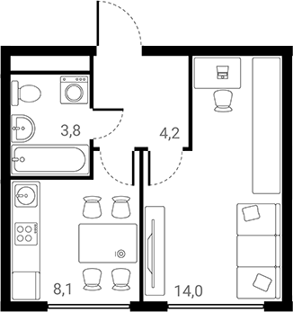 1-комн., 30.1 м², 4/25 этаж, ЖК «Лесная Коллекция»