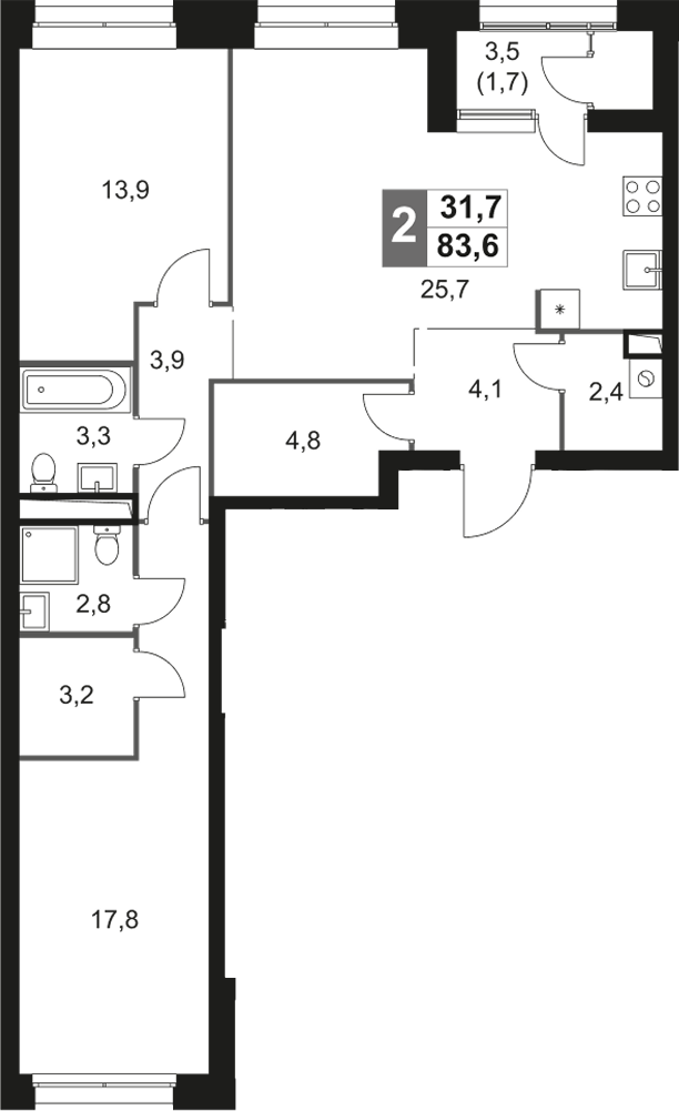 3-комн., 81.9 м², 2/44 этаж, ЖК «Скай Гарден»