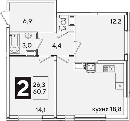 3-комн. квартира, 60.7 м² в ЖК Самолет — фото 2