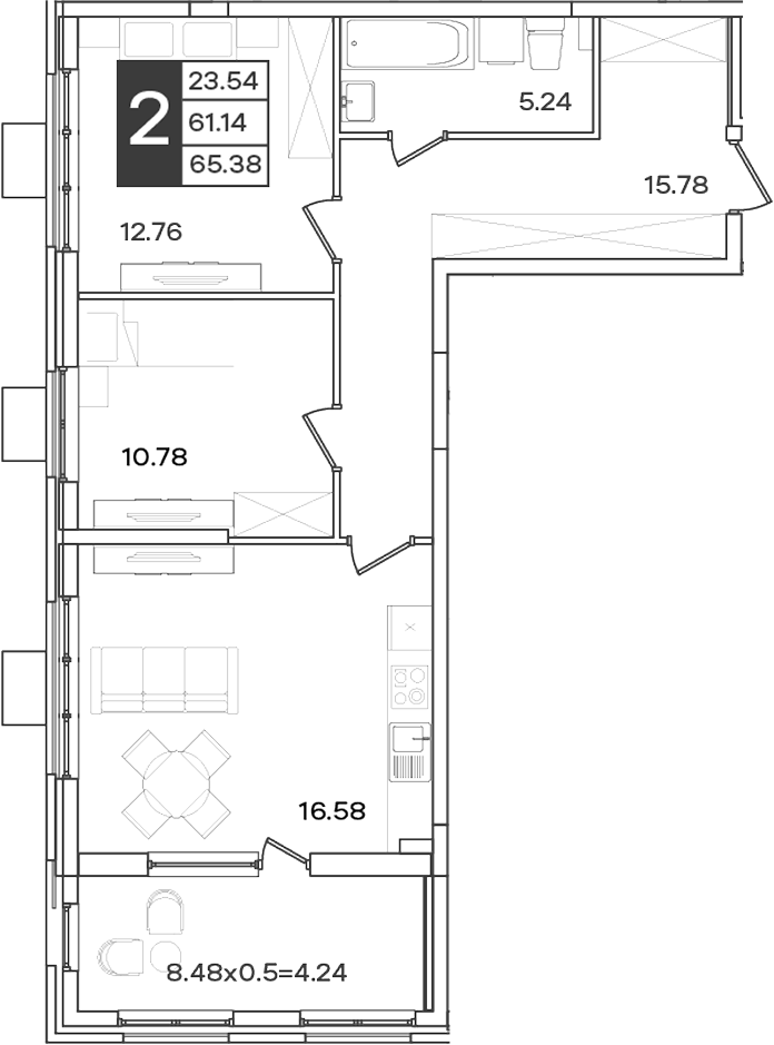 2-комн., 61.14 м², 2/18 этаж, ЖК «Сюжеты»