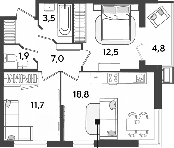 3-комн. квартира, 55.4 м² в ЖК Парк Победы — фото 2