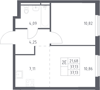 2-комн., 37.13 м², 17/17 этаж, ЖК «Мытищи Парк»