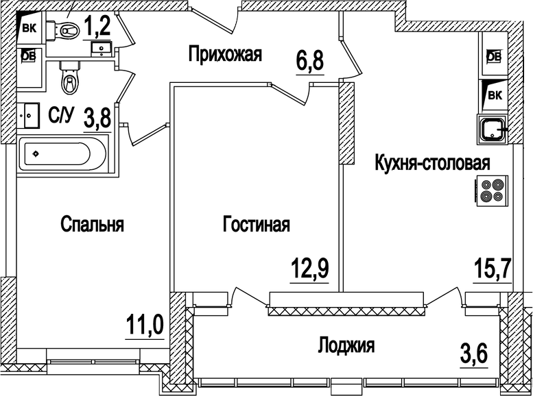 3-комн., 51.4 м², 21/22 этаж, ЖК «Рассказово»