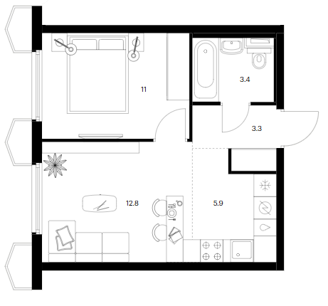 2-комн., 36.4 м², 24/24 этаж, ЖК «Бусиновский парк»