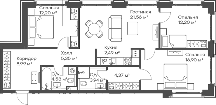 4+ комнаты, 92.58 м², 10/15 этаж, ЖК «Сити Бэй»