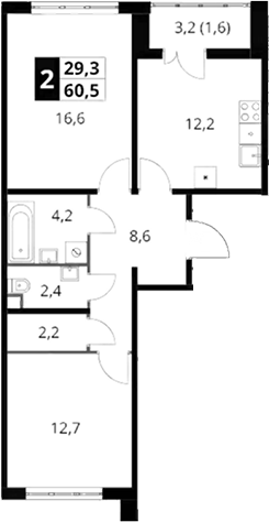2-комн., 58.9 м², 17/23 этаж, ЖК «Южная Битца»