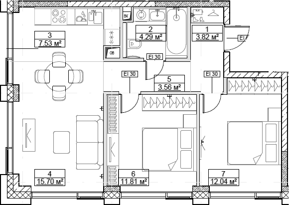 3-комн., 58.75 м², 17/24 этаж, ЖК «Сити Бэй»