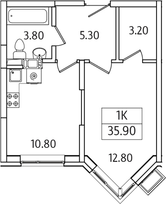 1-комн., 35.9 м², 6/21 этаж, ЖК «Видный Берег 2.0»