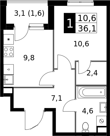 1-комн., 34.5 м², 3/10 этаж, ЖК «1-й Измайловский»