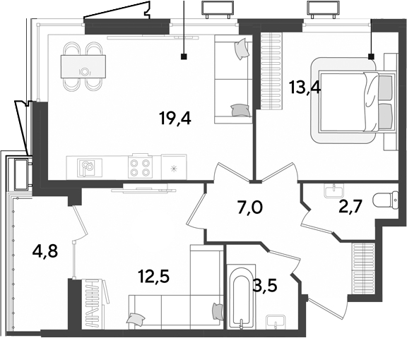 3-комн. квартира, 58.5 м² в ЖК Парк Победы — фото 2