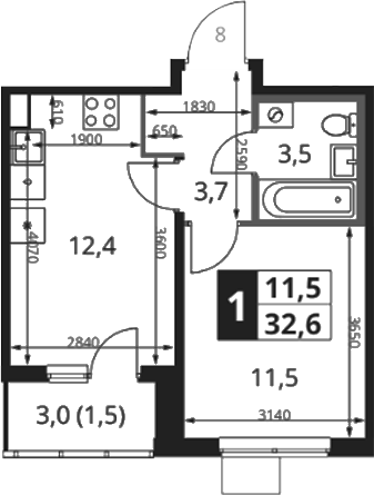 1-комн., 31.7 м², 13/17 этаж, ЖК «1-й Ясеневский»