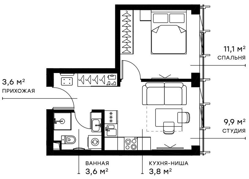 2-комн., 32 м², 6/36 этаж, ЖК «Симфония 34»
