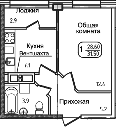 1-комн. квартира, 27.8 м² в ЖК Уют. Дарстрой — фото 2