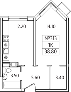 1-комн., 38.8 м², 8/25 этаж, ЖК «Видный Берег 2.0»