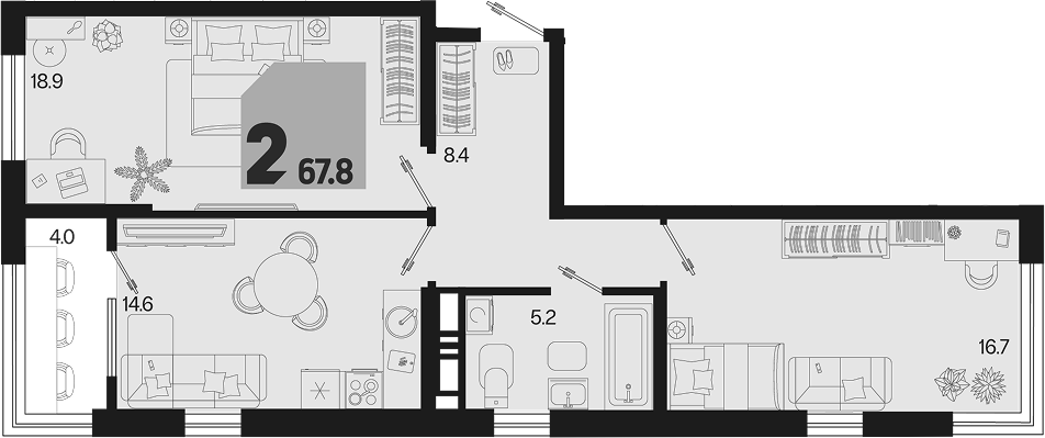 2-комн. квартира, 63.8 м² в ЖК Первое место — фото 2