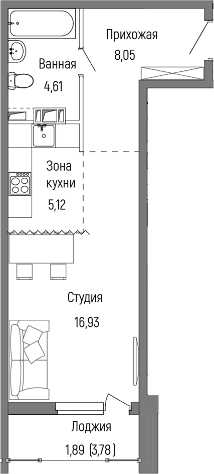 Студия, 34.71 м², 7/9 этаж, ЖК «Рига Хиллс»